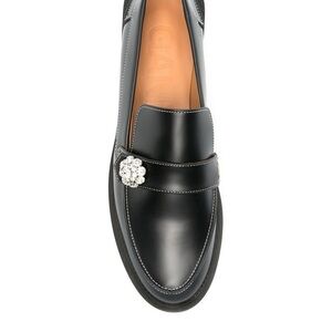 Ganni Leather Crystal-Embellished Loafers
